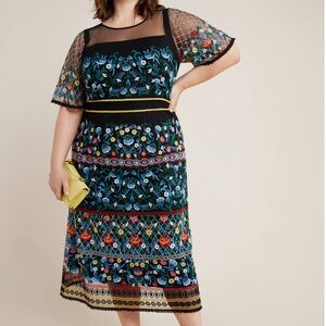 NWT Anthropologie Esther Embroidered Midi Dress Plus